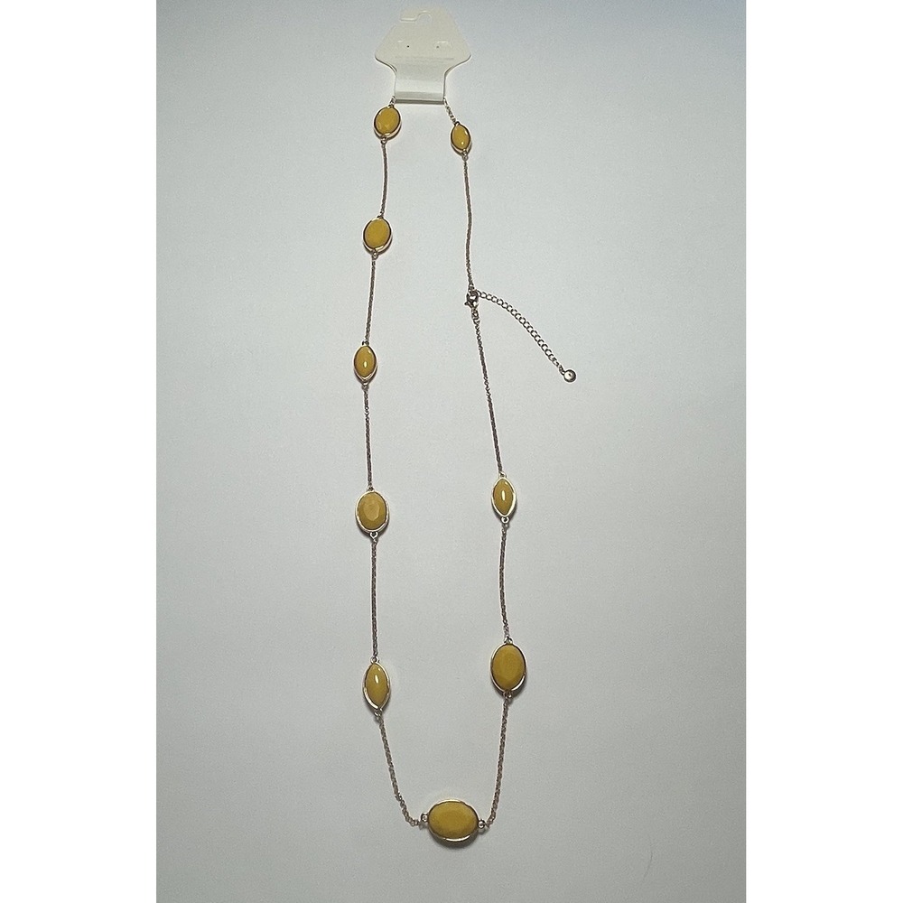 C EST. 1946 Yellow Oval & Marquise Station Necklace Silver Tone Adjustable 18in